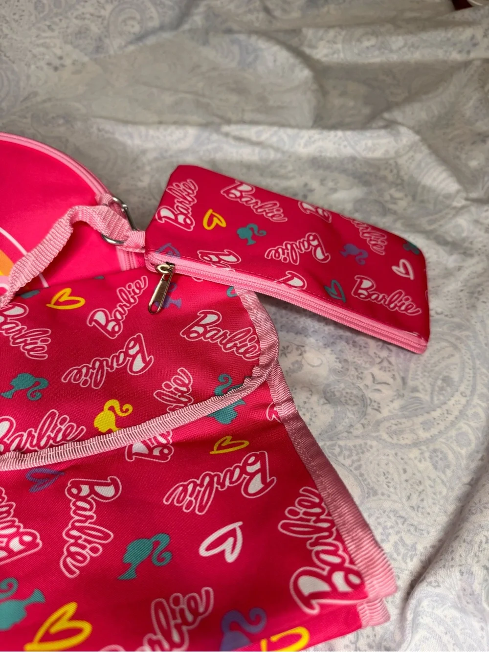 Barbie Hot Pink 5 piece Backpack Set- Matching Pouch, Lunch Bag, Bottle, Clip
